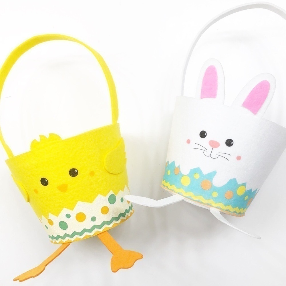 Chick & bunny print felt Easter Baskets boy & girl - set of 2